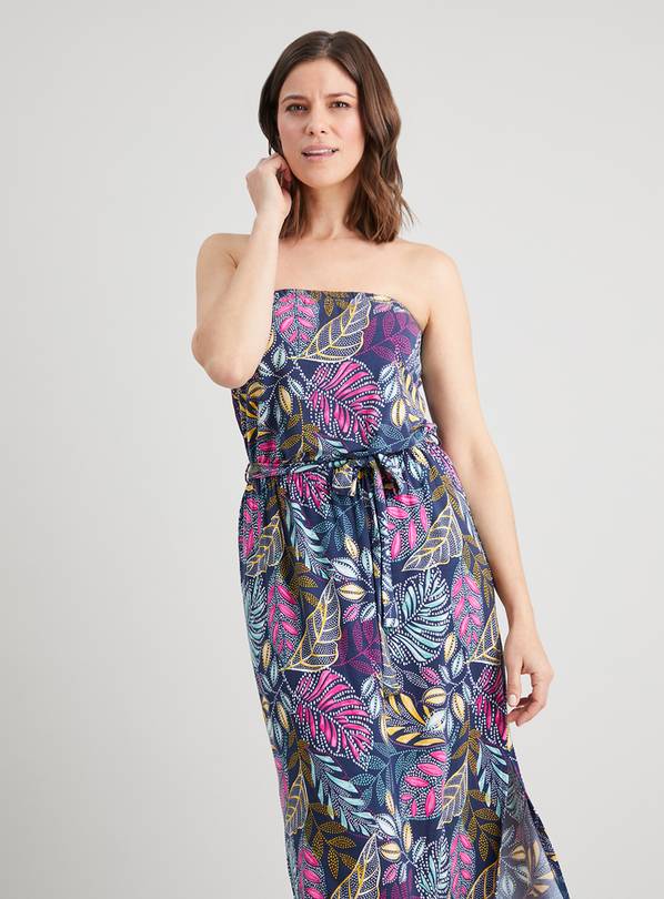 Buy Navy Tropical Leaf Bandeau Midi Dress 22 Dresses Tu